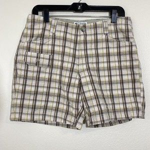Columbia Womens Shorts Size 10 Active Plaid Cream Brown